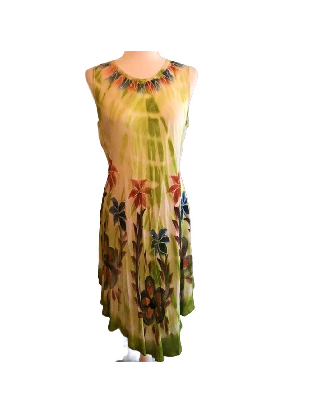 Tropical Floral Tie Dye Shift Dress Size M Medium Viscose Boho Summer Vacation
